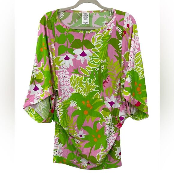 Trina Turk La Palma Green Floral Print Tunic Swim Coverup Mini Dress Size Small‎ - Picture 2 of 6